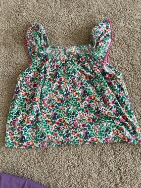 Crewcuts Floral Tank with Pink Crochet Trim